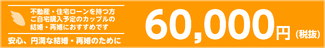不動産・住宅ローンを持つ方ご自宅購入予定のカップルの結婚・再婚におすすめです 安心、円満な結婚・再婚のために 60,000円(税抜)